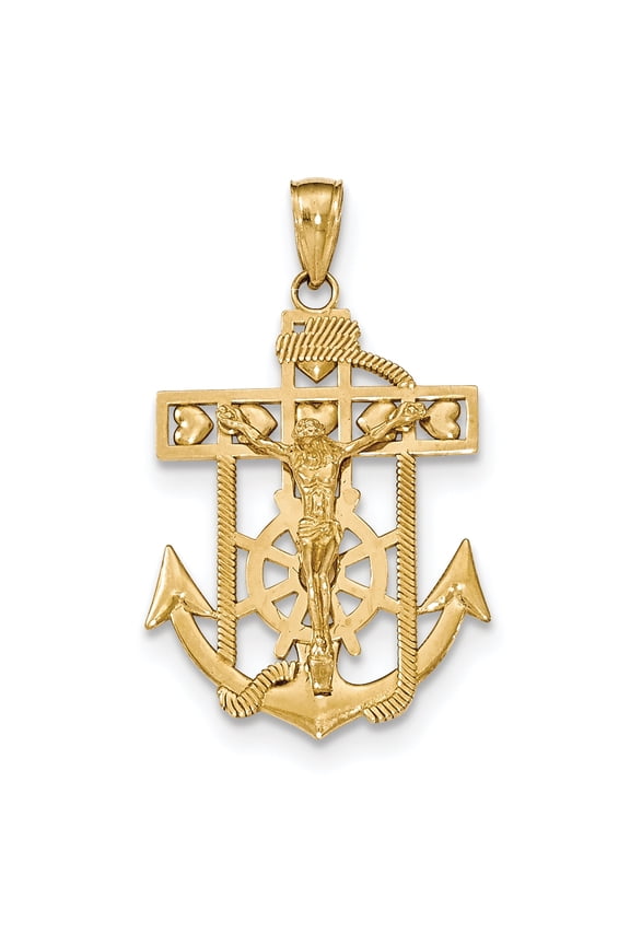 14k Yellow Gold Mariners Cross Crucifix Pendant Charm