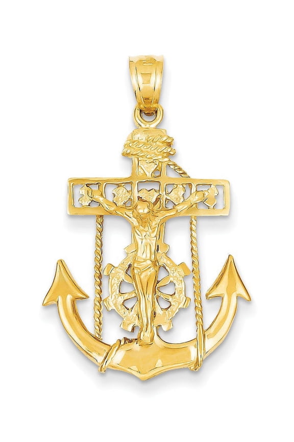 14k Yellow Gold Mariners Cross Crucifix Pendant Charm