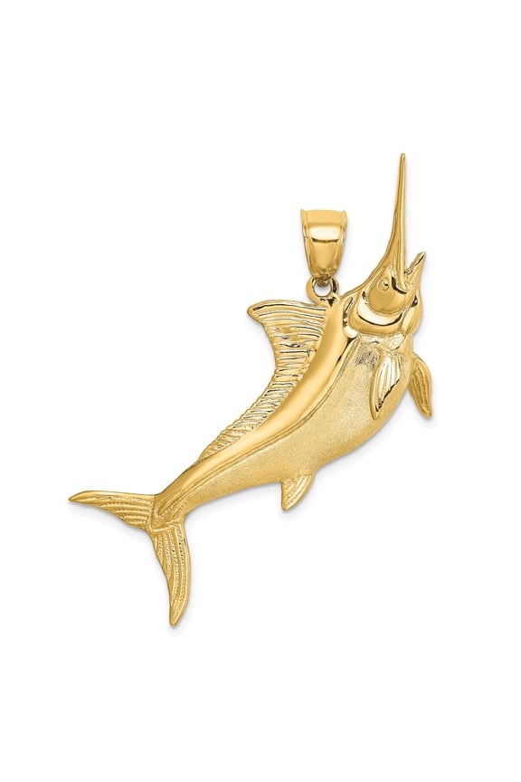 14k Yellow Gold Marlin Fish Pendant for Men or Unisex, Nautical Swordfish Necklace, Deep Sea Fishing Jewelry, Marine Life Symbol, Ocean Style Accessory, Real Gold Nautical Charm