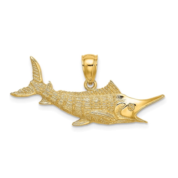 14k Yellow Gold Marlin Pendant Nautical Fish Charm for Men and Women, Textured Marine Life Jewelry for Ocean Lovers, Unisex Boating Accessory Symbolizing Strength and Adventure