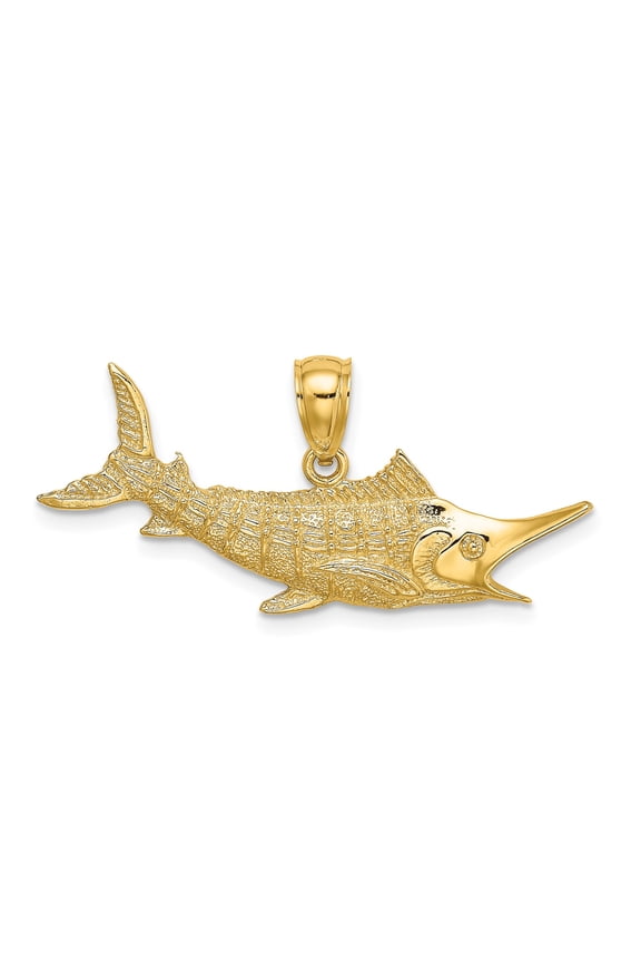 14k Yellow Gold Marlin Pendant Nautical Fish Charm for Men and Women, Textured Marine Life Jewelry for Ocean Lovers, Unisex Boating Accessory Symbolizing Strength and Adventure