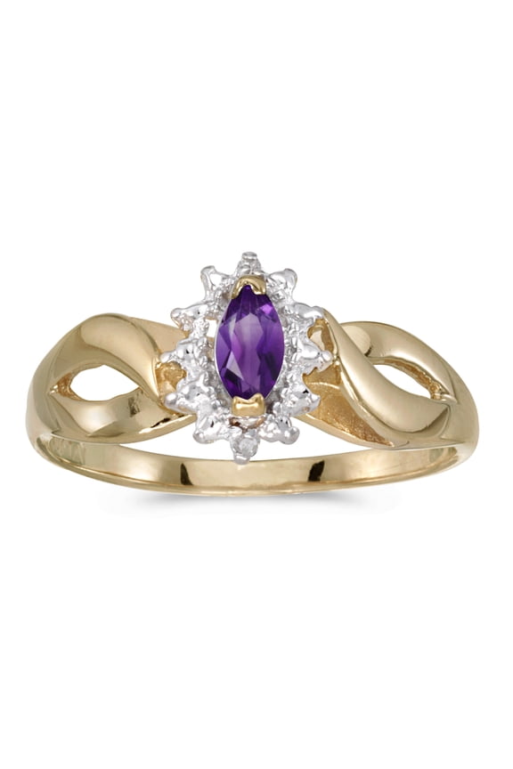 14k Yellow Gold Marquise Amethyst And Diamond Ring