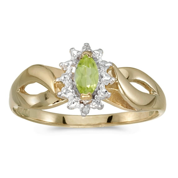 14k Yellow Gold Marquise Peridot And Diamond Ring