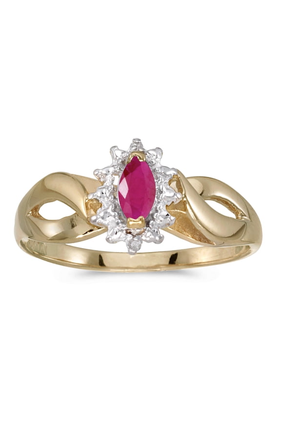 14k Yellow Gold Marquise Ruby And Diamond Ring