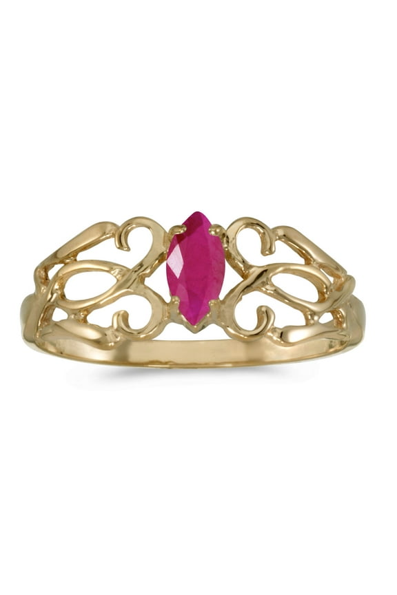 14k Yellow Gold Marquise Ruby filigree Ring
