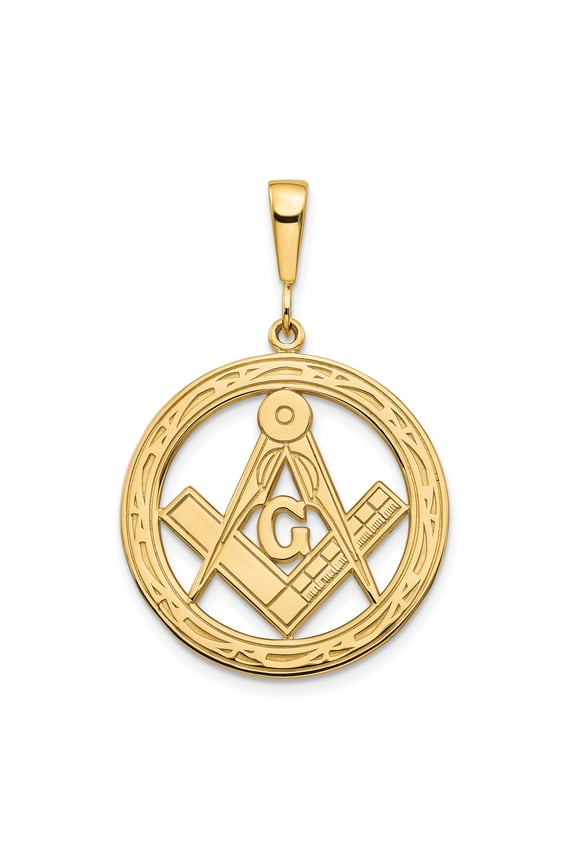 14k Yellow Gold Masonic Pendant with Square and Compass G Emblem, Round Medallion Necklace for Men and Women, Unisex Freemason Symbolic Fraternity Jewelry