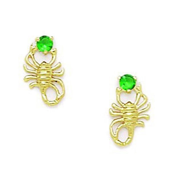 14k Yellow Gold May Green 3x3mm CZ Scorpion Screw-Back Earrings - Measures 11x7mm