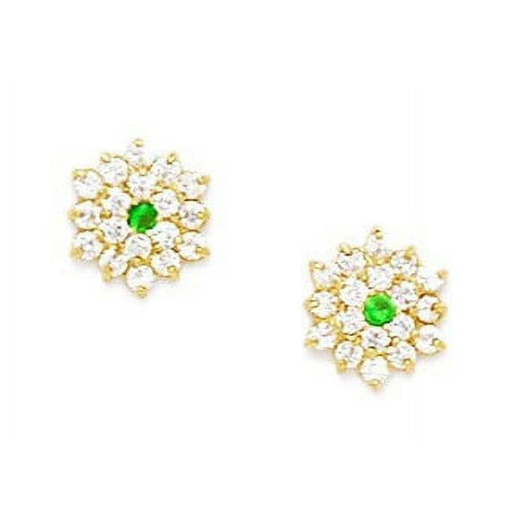14k Yellow Gold May Green CZ Hexagon Shaped Screw-Back Earrings - Measures 9x8mm