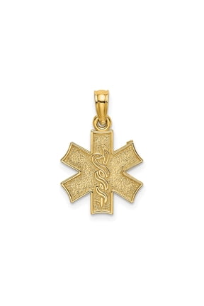 14k Yellow Gold Medical Alert Pendant for Men and Women with Star of Life and Caduceus Symbol, Unisex Health Awareness Necklace for EMS or Healthcare Professionals