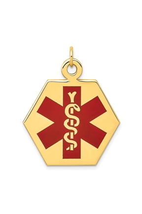 14k Yellow Gold Medical Alert Pendant with Star of Life and Rod of Asclepius Symbol, Hexagon Emergency ID Charm for Men and Women, Unisex Health and Safety Necklace