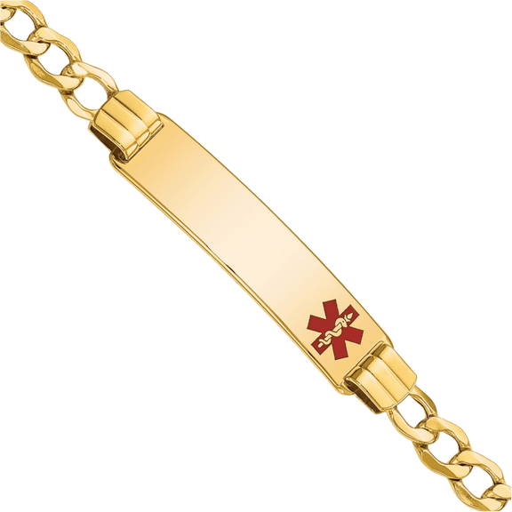 14K Solid Yellow Gold Medical Alert Curb Link Name Bar Identification ID Bracelet