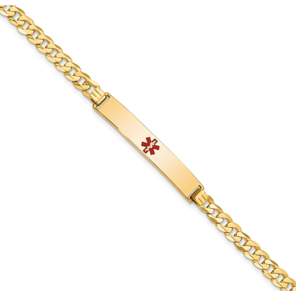 14K Solid Yellow Gold Medical Alert Curb Link Name Bar Identification ID Bracelet