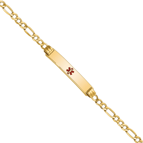 14K Solid Yellow Gold Medical Alert Figaro Link Name Bar Identification ID Bracelet