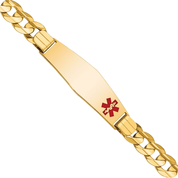 14K Solid Yellow Gold Medical Alert Curb Link Name Bar Identification ID Bracelet