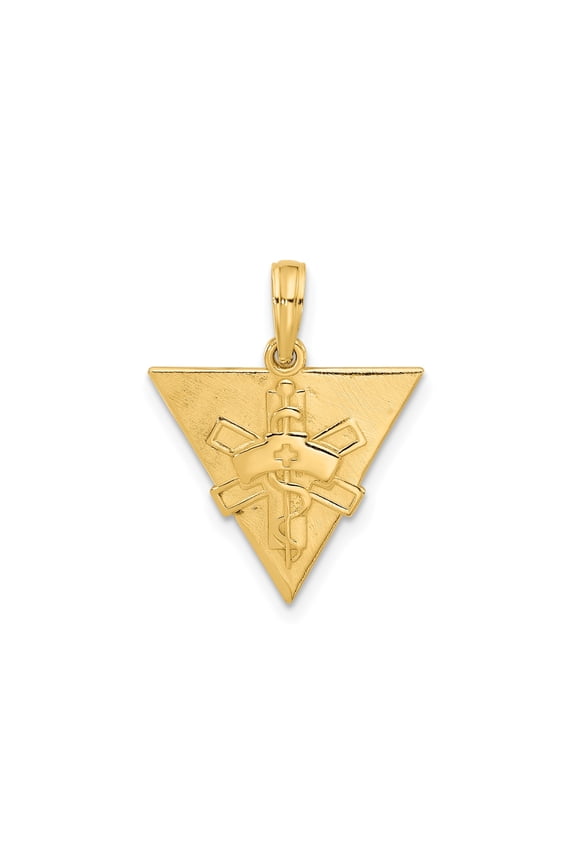 14k Yellow Gold Medical Triangle Pendant with Caduceus and Cross for Women and Men, Healthcare Symbol Necklace for Nurses, Doctors, Healers, Wellness and Service Jewelry