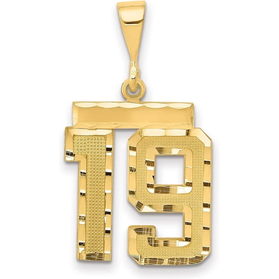 14k Yellow Gold Medium Diamond-cut Number 19 Charm