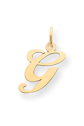 14k Yellow Gold Medium Fancy Script Initial G Charm Pendant