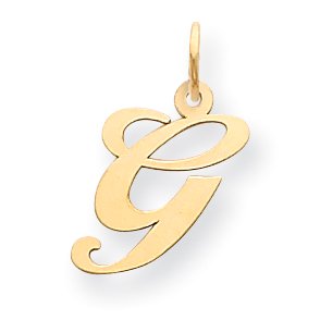 14k Yellow Gold Medium Fancy Script Initial G Charm Pendant
