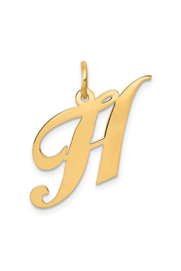 14k Yellow Gold Medium Fancy Script Initial H Charm Pendant Fine Jewelry For Women Gifts For Her