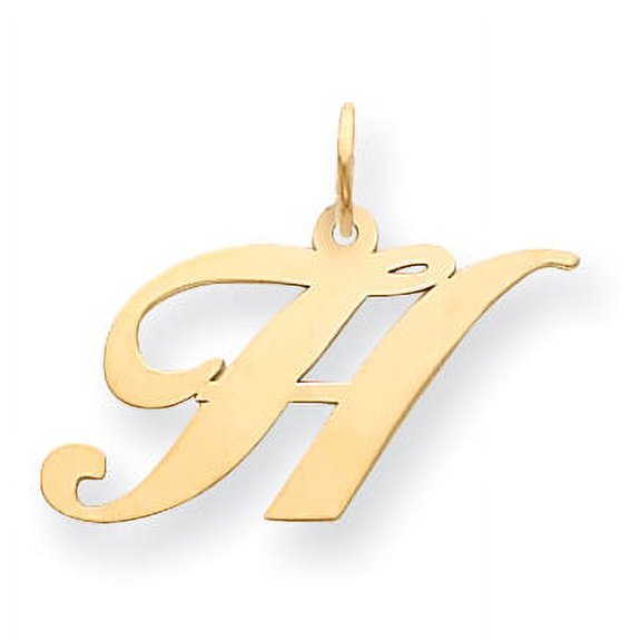14k Yellow Gold Medium Fancy Script Initial H Charm Pendant