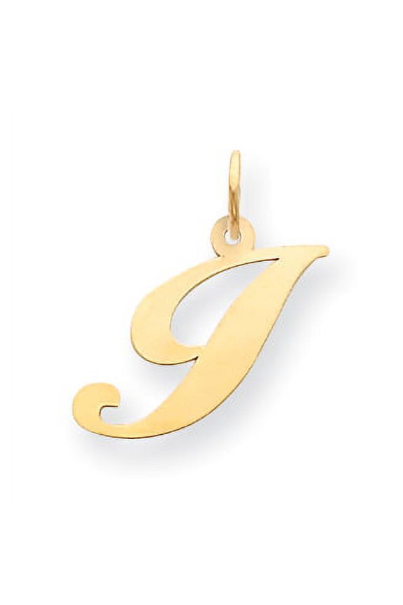 14k Yellow Gold Medium Fancy Script Initial I Charm Pendant