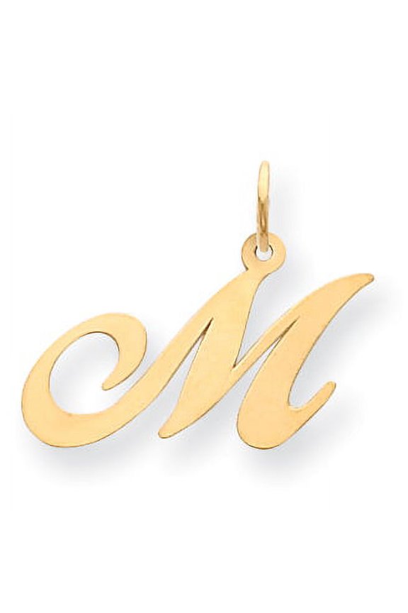 14k Yellow Gold Medium Fancy Script Initial M Charm Pendant