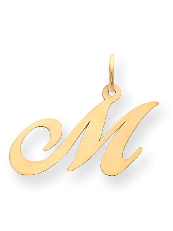 14k Yellow Gold Medium Fancy Script Initial M Charm Pendant