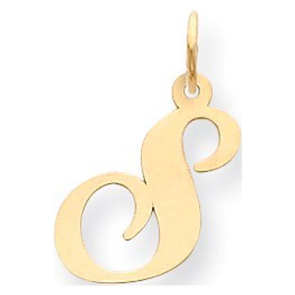 14k Yellow Gold Medium Fancy Script Initial S Charm - .5 Grams - Measures 20.3x14mm