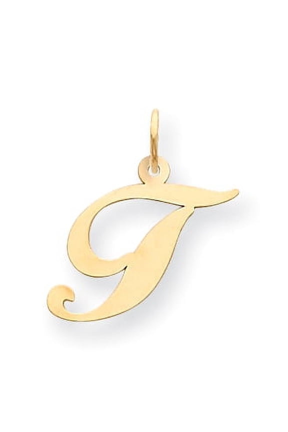 14k Yellow Gold Medium Fancy Script Initial T Charm Pendant