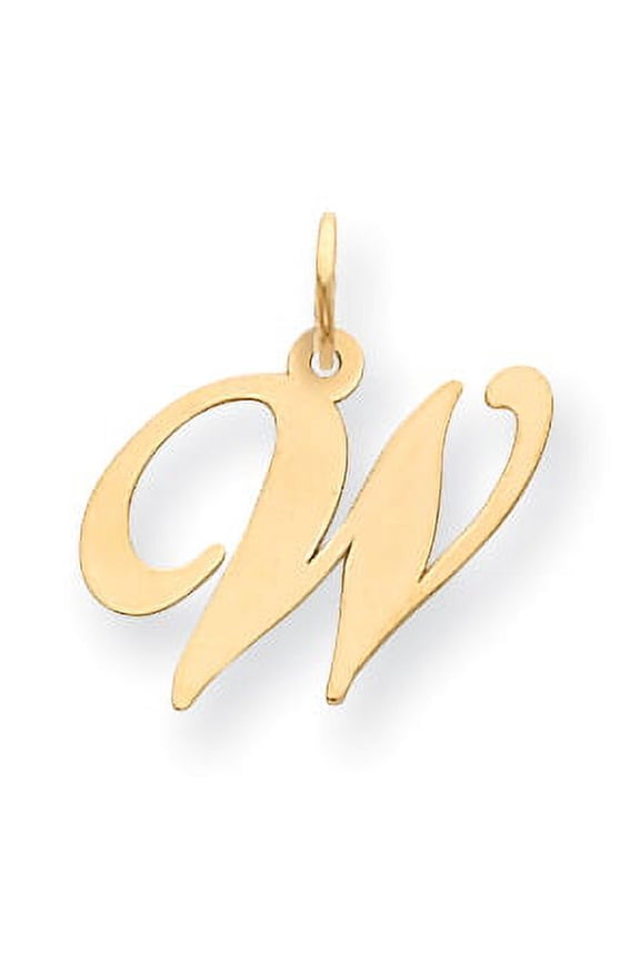 14k Yellow Gold Medium Fancy Script Initial W Charm Pendant