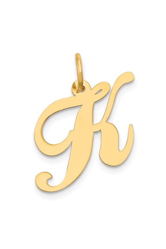 14k Yellow Gold Medium Fancy Script Letter K Initial Charm Pendant