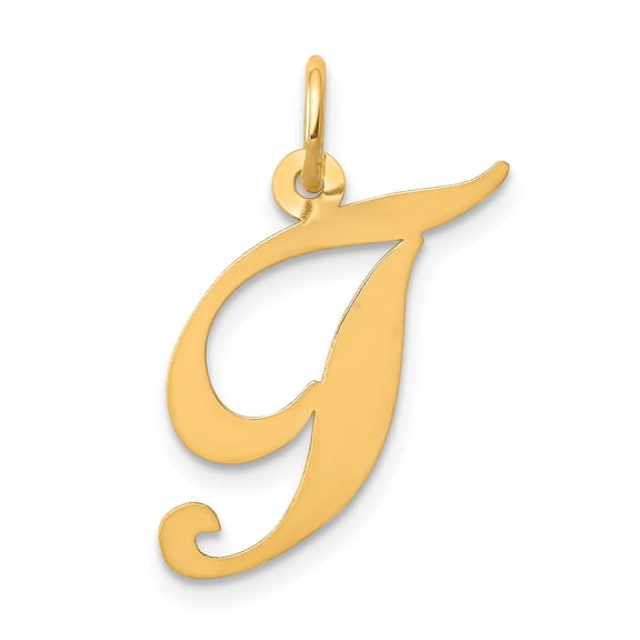14k Yellow Gold Medium Fancy Script Letter T Initial Charm Pendant