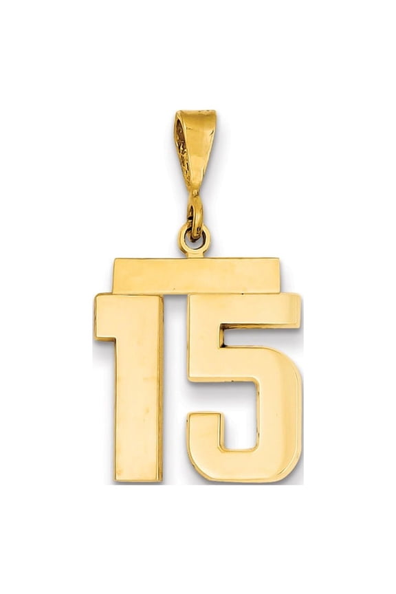 14k Yellow Gold Medium Polished Number 15 Charm
