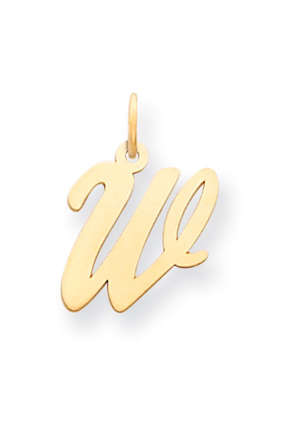 14k Yellow Gold Medium Script Initial W Charm Pendant