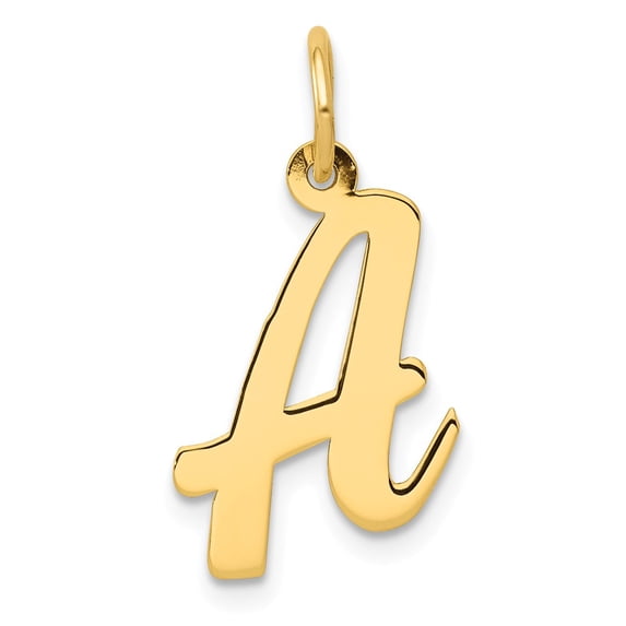 14k Yellow Gold Medium Script Letter A Initial Charm Pendant