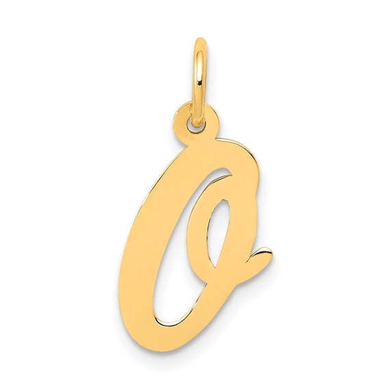 14k Yellow Gold Medium Script Letter O Initial Charm Pendant