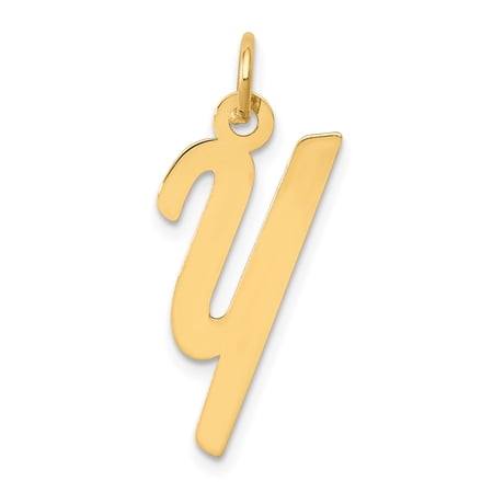 14k Yellow Gold Medium Script Letter Y Initial Charm Pendant