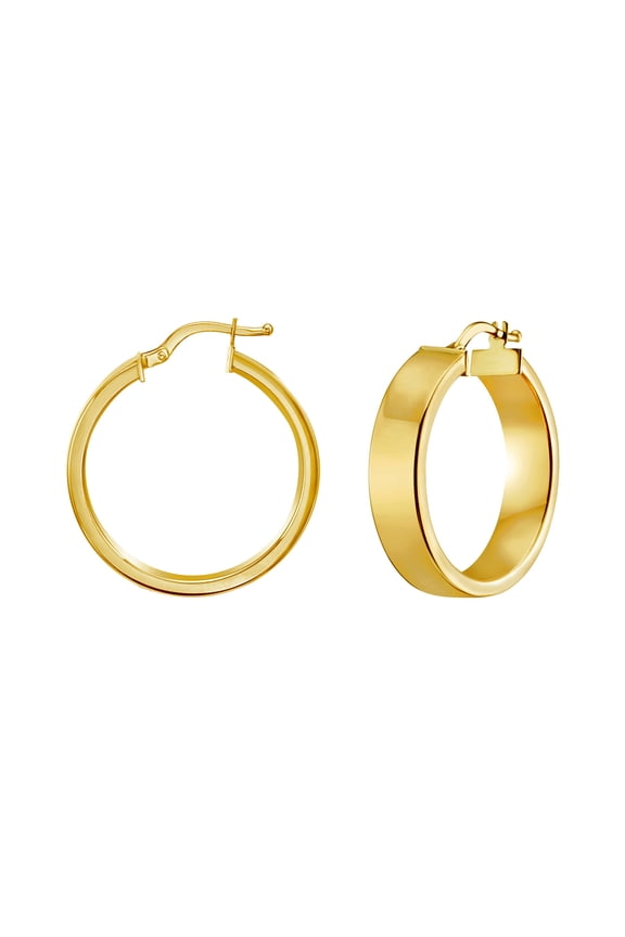 14k Yellow Gold Medium Wedding Band Ring Square Tube Round Hoop Earrings With Hinged Clasp Wedding Band for Women and Me