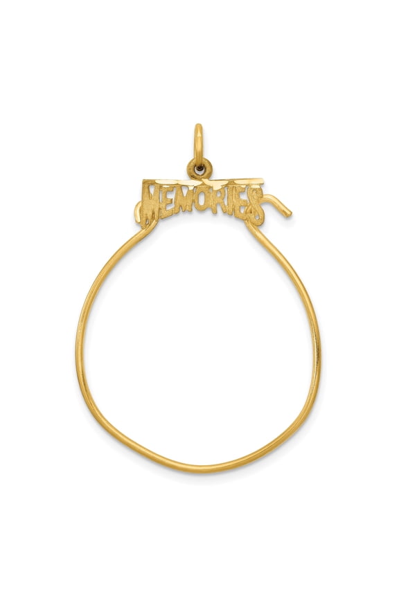 14k Yellow Gold Memories Teardrop Pendant Charm, Textured Script Keepsake