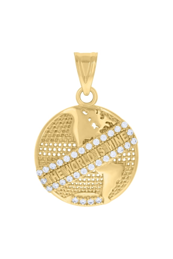 14k Yellow Gold Men Cubic-Zirconia The World Is Mine Globe Charm Pendant