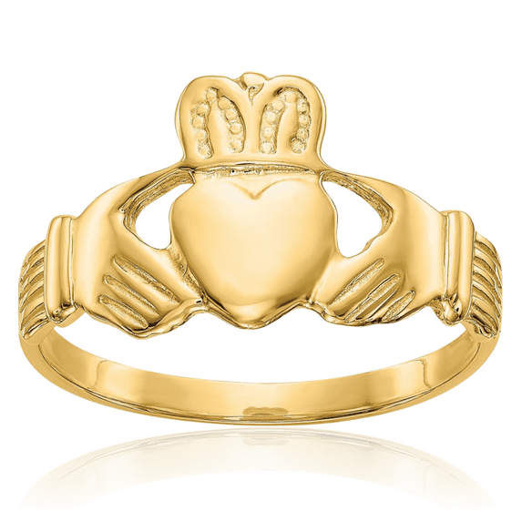14K Solid Yellow Gold Mens Heart Irish Claddagh Celtic Ring Jewelry