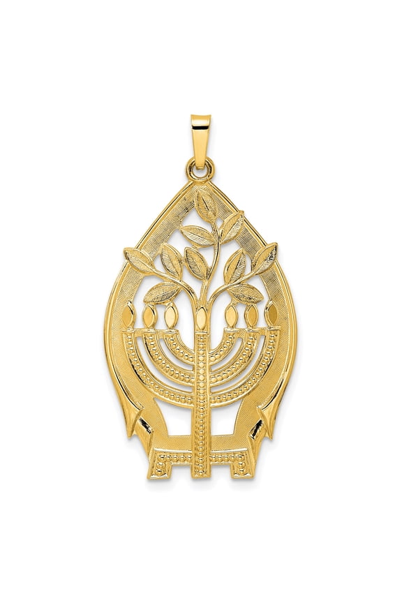 14k Yellow Gold Menorah Tree of Life Pendant Necklace for Men and Women, Jewish Religious Symbol, Spiritual Judaica Jewelry, Hebrew Faith Charm, Cultural Heritage Necklace