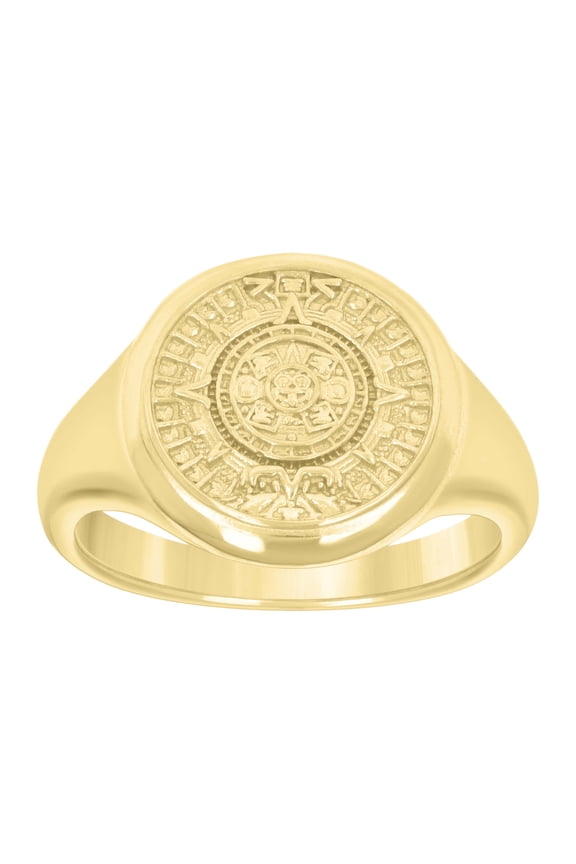 14k Yellow Gold Mens Aztec Calendar Fashion Ring