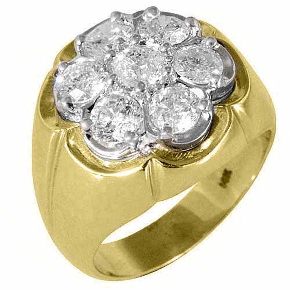 Men's Diamond Cluster Ring 14K Yellow Gold