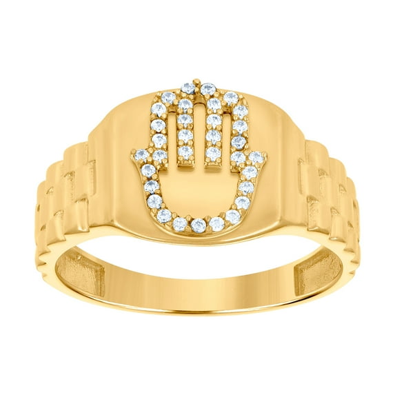14k Yellow Gold Mens Cubic Zirconia Hamsa Symbols Religious Ring 11.8mm Long Ring for Men