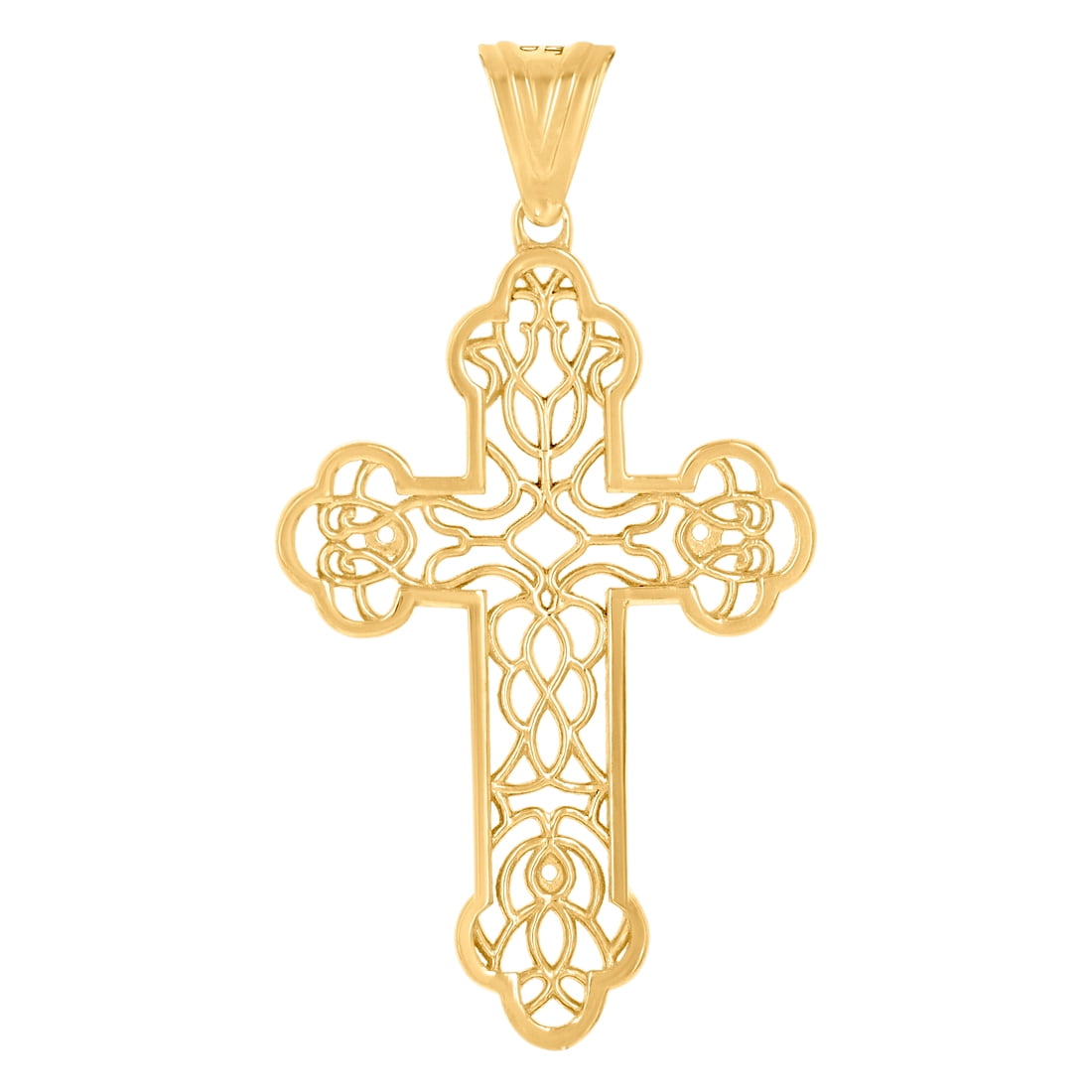 14K Yellow Gold Cabochon Gemstone Filigree Cross Religious Charm