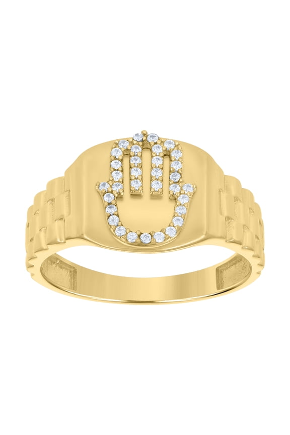 14k Yellow Gold Mens Cubic-Zirconia Hamsa Symbols Religious Ring