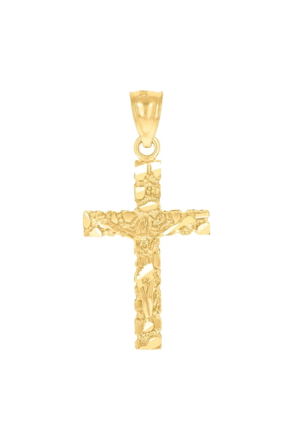 14k Yellow Gold Mens Dc Nugget Cross Crucifix Height 32.8mm Religious Pendant Charm Necklace for Men