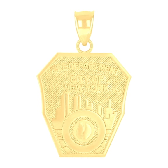 14k Yellow Gold Mens Fire Department New York Badge Occupational Charm Pendant for Men