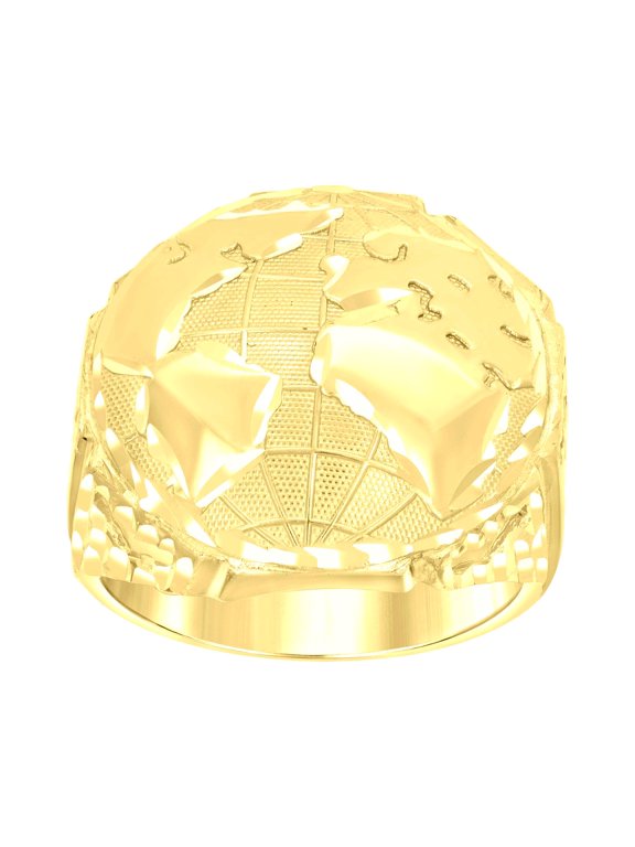 14k Yellow Gold Mens Globe Map Ring